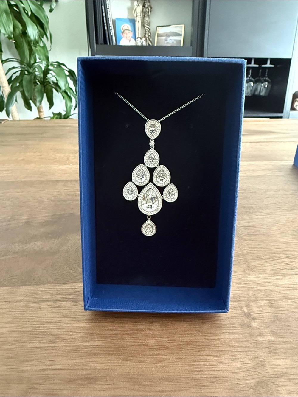 Swarovski Silver-Tone Multi Teardrop Crystal Pendant Necklace - White